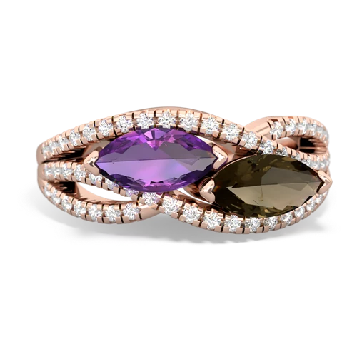 Amethyst Genuine Amethyst with Genuine Smoky Quartz Diamond Rivers ring Ring