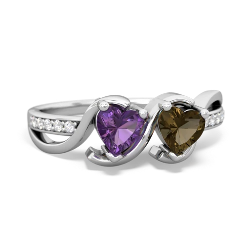 Genuine Amethyst with Genuine Smoky Quartz Side by Side ring
