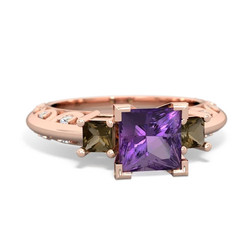 Amethyst Genuine Amethyst with Genuine Smoky Quartz and  Art Deco ring Ring