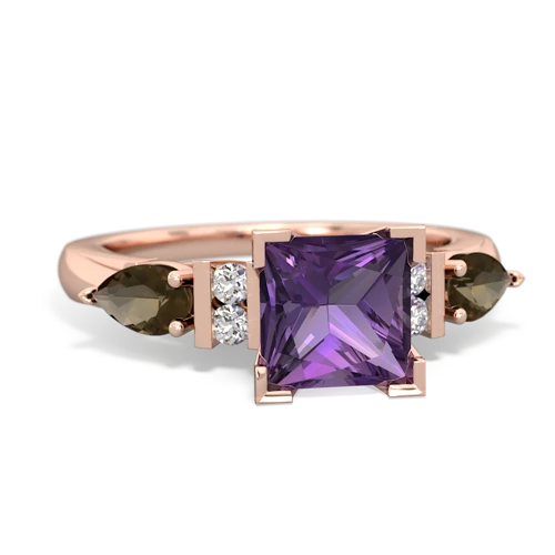 Amethyst Genuine Amethyst with Genuine Smoky Quartz and  Engagement ring Ring
