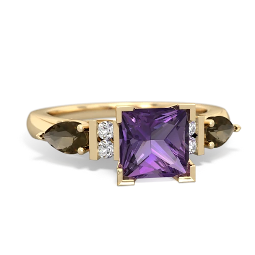 Amethyst Genuine Amethyst with Genuine Smoky Quartz and Lab Created Emerald Engagement ring Ring