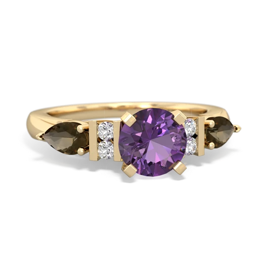 Amethyst Genuine Amethyst with Genuine Smoky Quartz and Genuine Fire Opal Engagement ring Ring