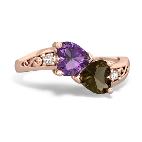 amethyst-smoky quartz filligree ring