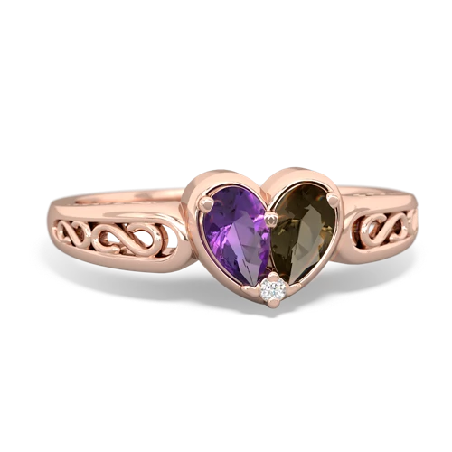Amethyst Genuine Amethyst with Genuine Smoky Quartz filligree Heart ring Ring