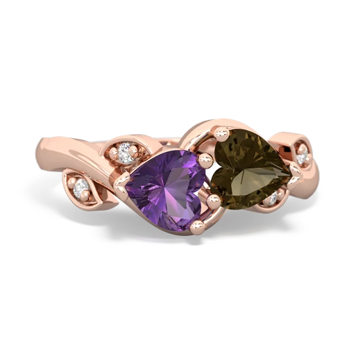 Amethyst Genuine Amethyst with Genuine Smoky Quartz Floral Elegance ring Ring