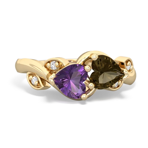 amethyst-smoky quartz floral keepsake ring