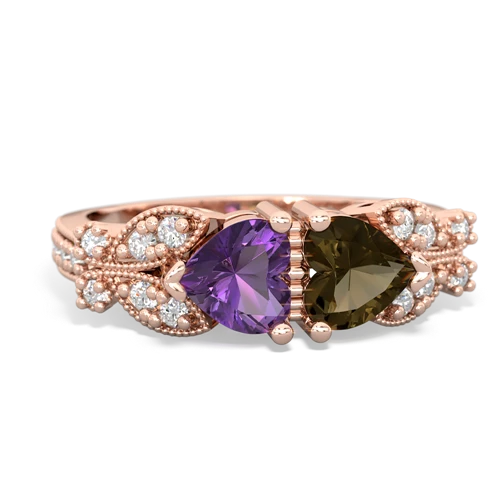 Amethyst Genuine Amethyst with Genuine Smoky Quartz Diamond Butterflies ring Ring