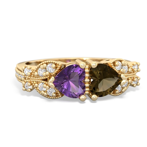 amethyst-smoky quartz keepsake butterfly ring