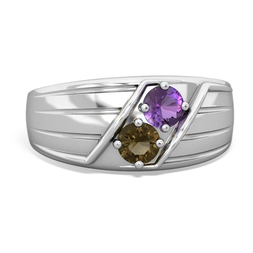 Genuine Amethyst with Genuine Smoky Quartz Art Deco Men's ring