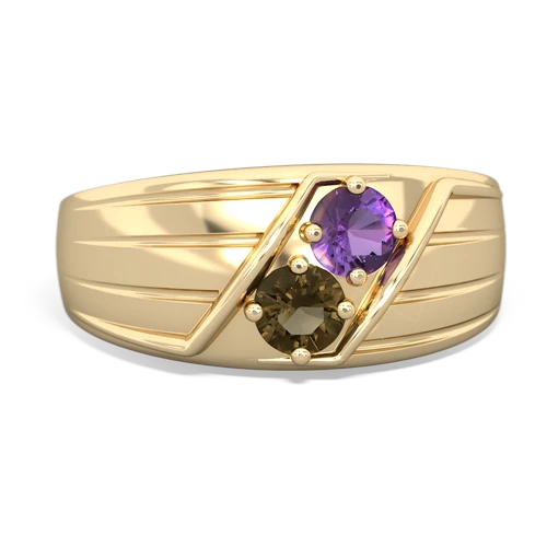 amethyst-smoky quartz mens ring