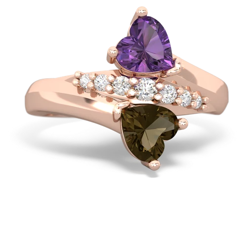 Amethyst Genuine Amethyst with Genuine Smoky Quartz Heart to Heart Bypass ring Ring