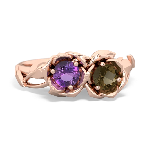 Amethyst Genuine Amethyst with Genuine Smoky Quartz Rose Garden ring Ring
