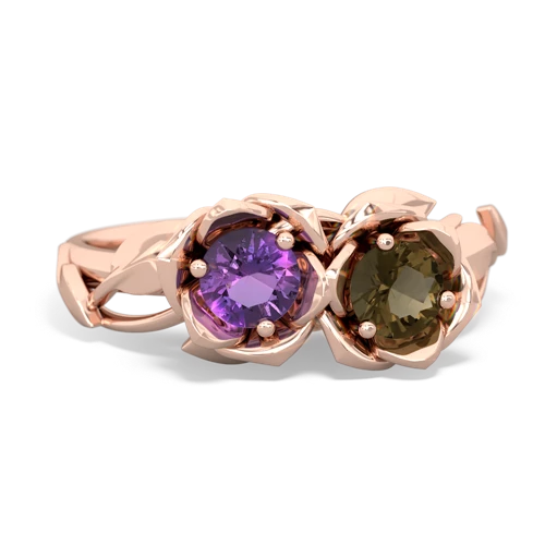 amethyst-smoky quartz roses ring