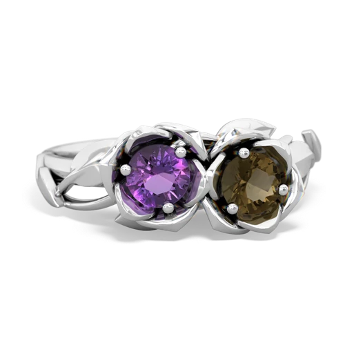 amethyst-smoky quartz roses ring