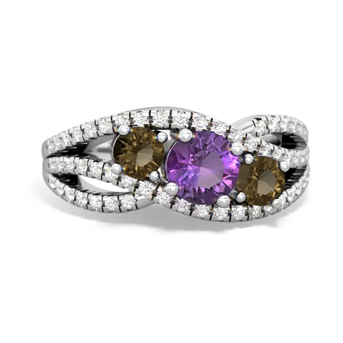 amethyst-smoky quartz three stone pave ring
