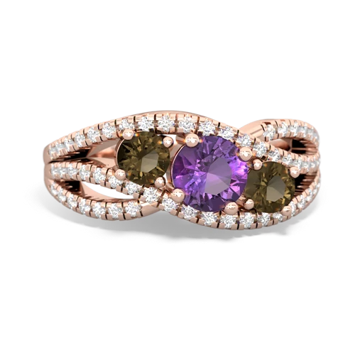 amethyst-smoky quartz three stone pave ring