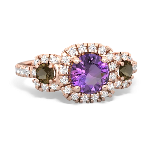 amethyst-smoky quartz three stone regal ring