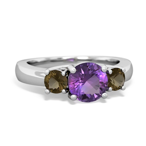 Amethyst Genuine Amethyst with Genuine Smoky Quartz and Genuine Fire Opal Three Stone Trellis ring Ring