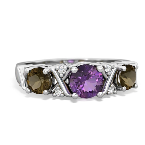 Genuine Amethyst with Genuine Smoky Quartz and  Hugs and Kisses ring