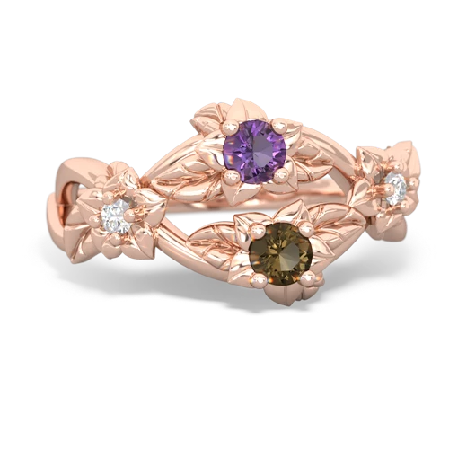Amethyst Genuine Amethyst with Genuine Smoky Quartz Sparkling Bouquet ring Ring