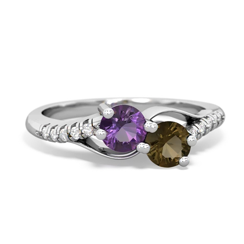 Genuine Amethyst with Genuine Smoky Quartz Two Stone Infinity ring