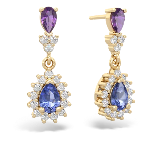 Amethyst Genuine Amethyst with Genuine Tanzanite Halo Pear Dangle earrings Earrings
