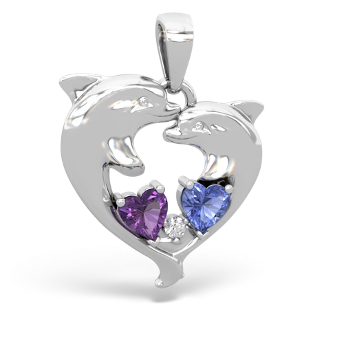 Amethyst Genuine Amethyst with Genuine Tanzanite Dolphin Heart pendant Pendant