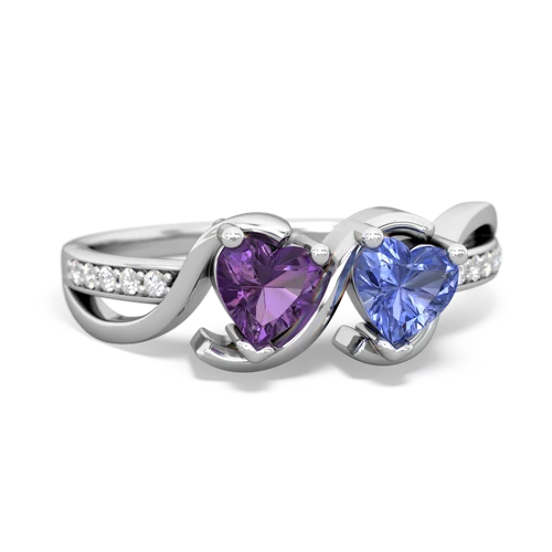 amethyst-tanzanite double heart ring