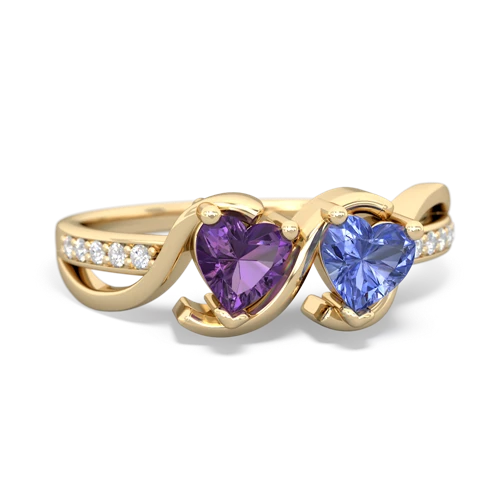 amethyst-tanzanite double heart ring