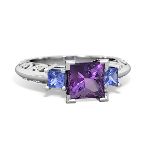 Amethyst Genuine Amethyst with Genuine Tanzanite and Lab Created Emerald Art Deco ring Ring
