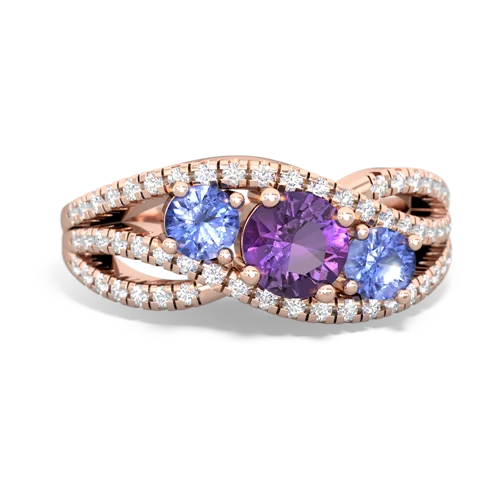 amethyst-tanzanite three stone pave ring