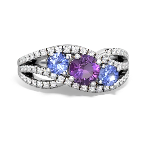 amethyst-tanzanite three stone pave ring