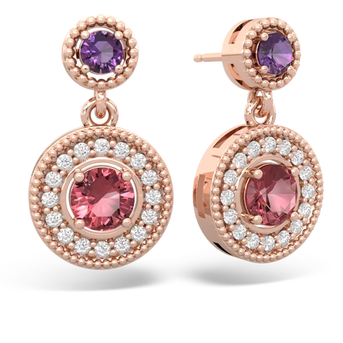 Amethyst Genuine Amethyst with Genuine Pink Tourmaline Halo Dangle earrings Earrings