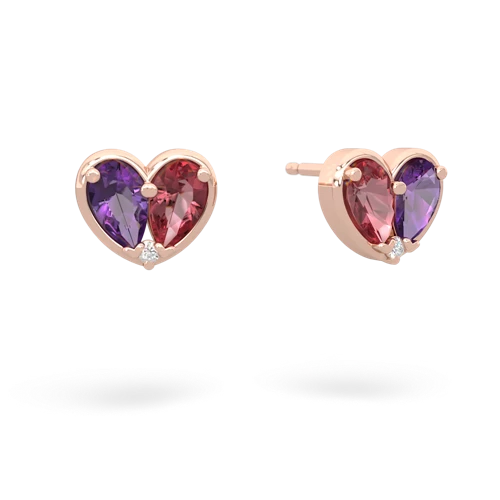 amethyst-tourmaline one heart earrings