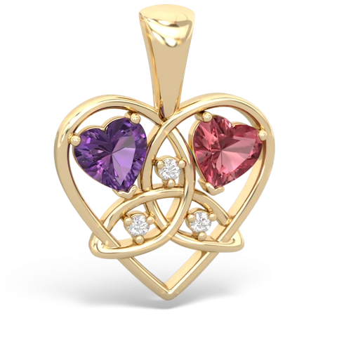 Amethyst Genuine Amethyst with Genuine Pink Tourmaline Celtic Trinity Heart pendant Pendant