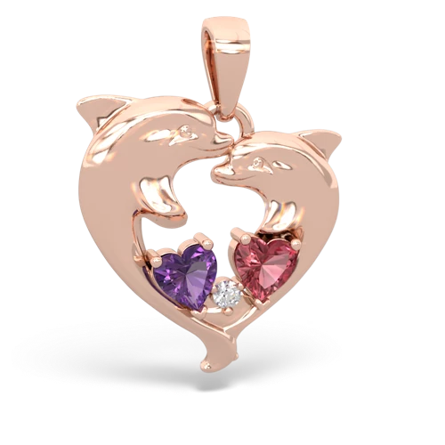 Amethyst Genuine Amethyst with Genuine Pink Tourmaline Dolphin Heart pendant Pendant