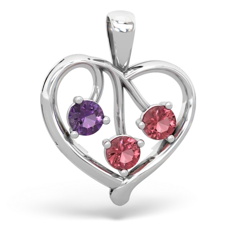 Amethyst Genuine Amethyst with Genuine Pink Tourmaline and Genuine Aquamarine Glowing Heart pendant Pendant
