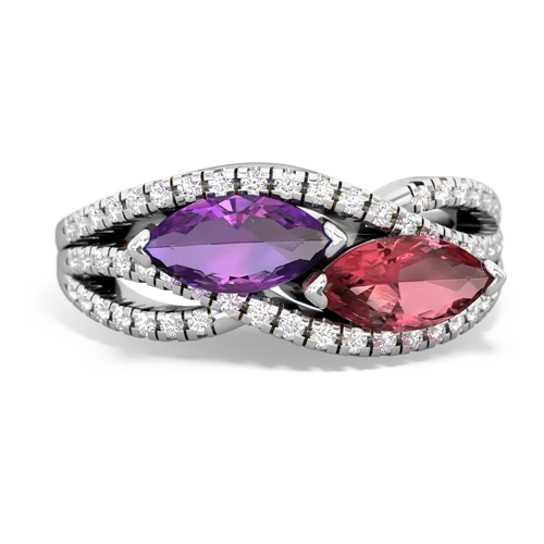 amethyst-tourmaline double heart ring