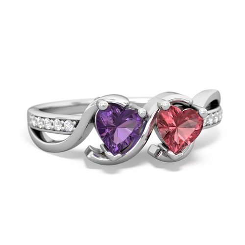 amethyst-tourmaline double heart ring