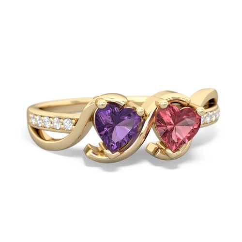 amethyst-tourmaline double heart ring