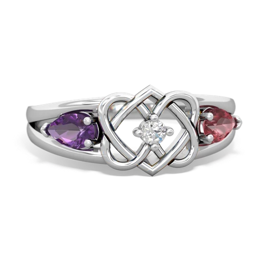 amethyst-tourmaline double heart ring