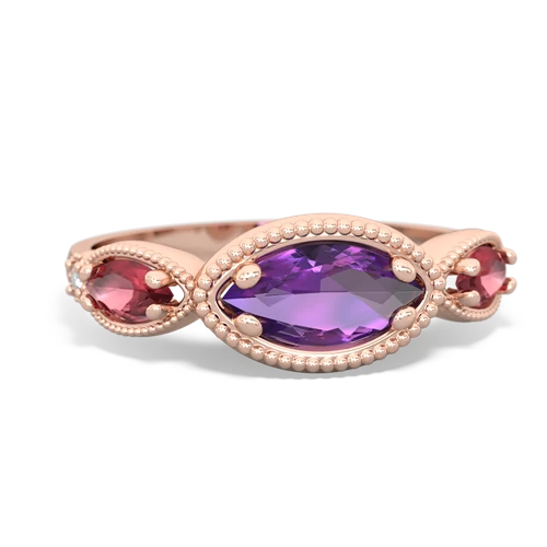 amethyst-tourmaline milgrain marquise ring