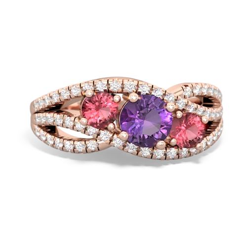 amethyst-tourmaline three stone pave ring