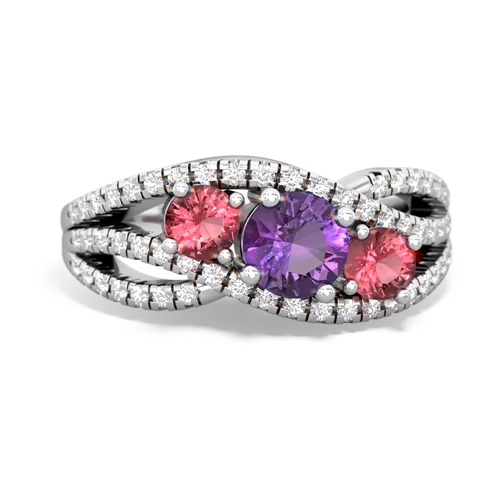 amethyst-tourmaline three stone pave ring