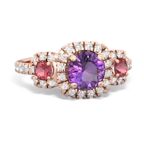 Amethyst Genuine Amethyst with Genuine Pink Tourmaline and Genuine Aquamarine Regal Halo ring Ring
