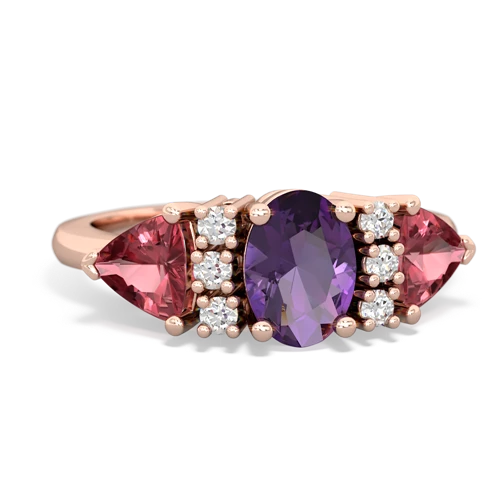 Amethyst Genuine Amethyst with Genuine Pink Tourmaline and Genuine Aquamarine Antique Style Three Stone ring Ring