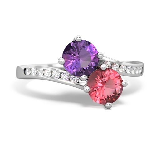 amethyst-tourmaline two stone channel ring