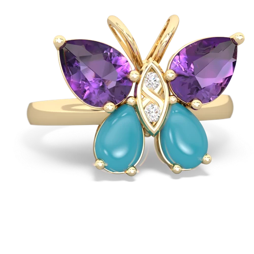 amethyst-turquoise butterfly ring
