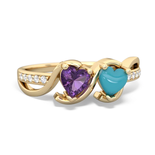 amethyst-turquoise double heart ring