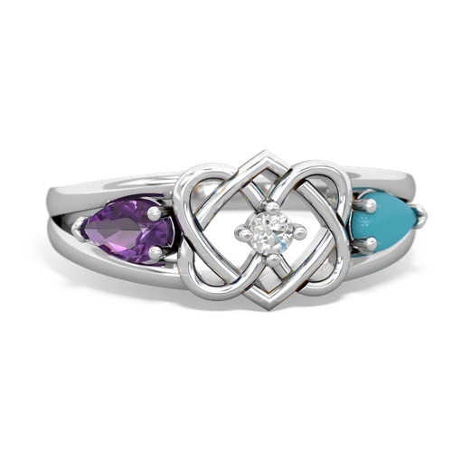 amethyst-turquoise double heart ring